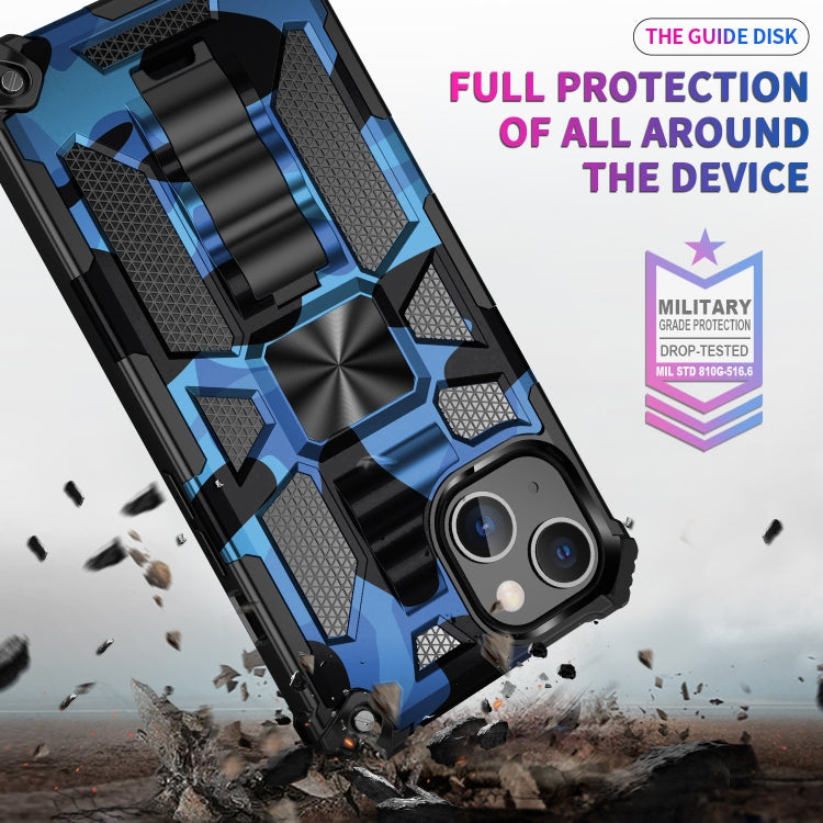 For iPhone 13 Pro Max Camouflage Armor Kickstand TPU + PC Magnetic Phone Case (Blue) by buy2fix