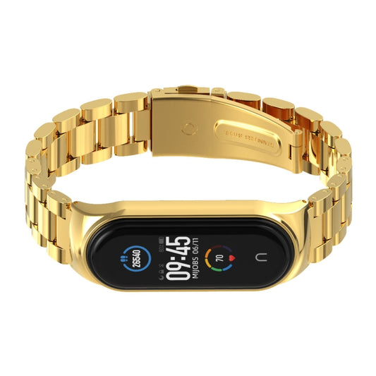For Xiaomi Mi Band 6 / 5 / 4 / 3 Mijobs CS Metal Three Bead Stainless Steel Watch Band(Gold) by MIJOBS