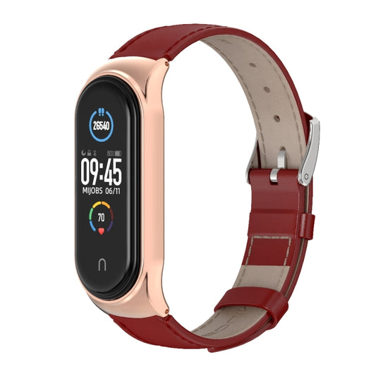 For Xiaomi Mi Band 6 / 5 / 4 / 3 Mijobs CS First Layer Cowhide Watch Band(Red + Rose Gold) by MIJOBS