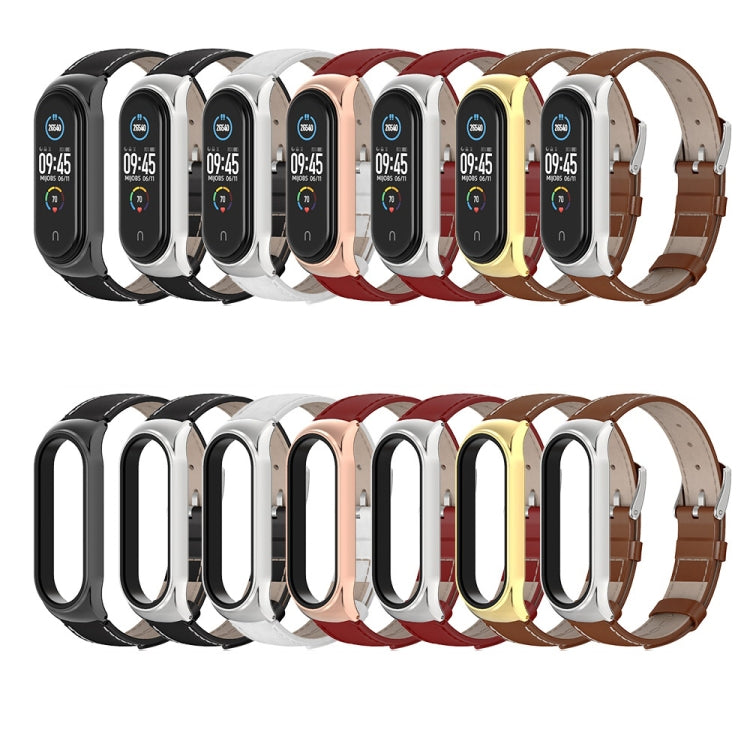 For Xiaomi Mi Band 6 / 5 / 4 / 3 Mijobs CS First Layer Cowhide Watch Band(Brown + Gold) by MIJOBS