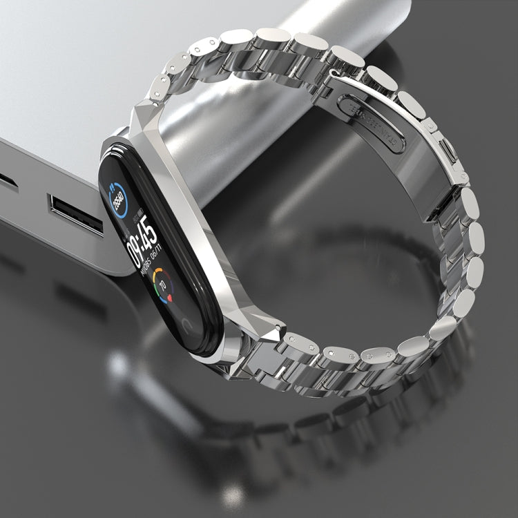 For Xiaomi Mi Band 6 / 5 / 4 / 3 Mijobs Three Beads Metal GT Stainless Steel Watch Band(Blue) by MIJOBS