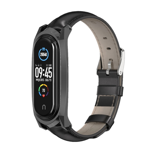 For Xiaomi Mi Band 6 / 5 / 4 / 3 Mijobs GT First Layer Cowhide Watch Band(Oil Black+Black) by MIJOBS