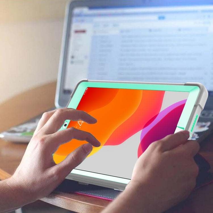 For iPad 10.2 2021 / 2020 / 2019 Silicone + PC Shockproof Protective Case with Holder(Gray + Green) by buy2fix