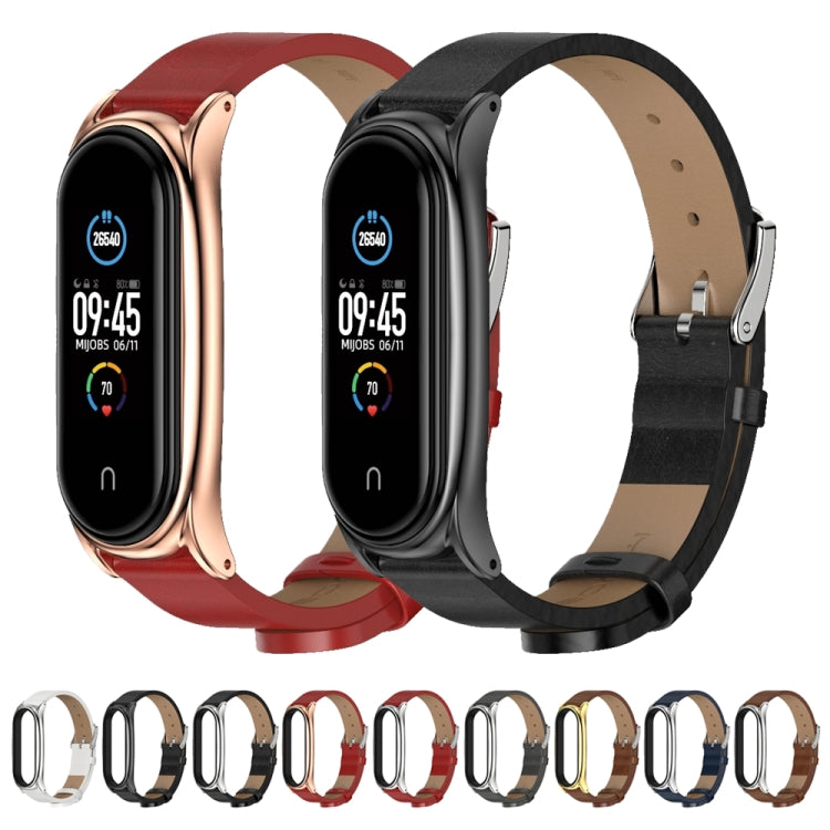 For Xiaomi Mi Band 6 / 5 / 4 / 3 Mijobs Metal Case Crazy Horse Texture PU Microfiber Plus Watch Band(Red Rose Gold) by MIJOBS