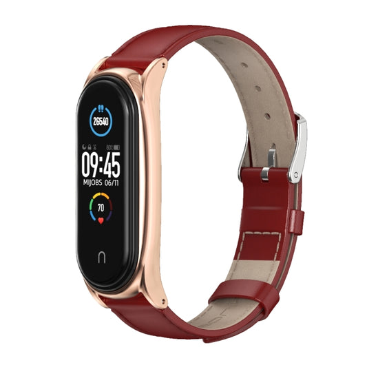 For Xiaomi Mi Band 6 / 5 / 4 / 3 Mijobs First Layer Cowhide Plus Watch Band(Red Rose Gold) by MIJOBS