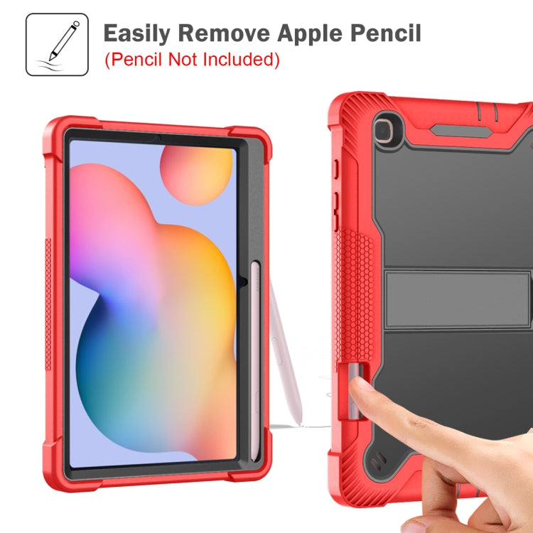 For Samsung Galaxy Tab S6 Lite Silicone + PC Shockproof Protective Case with Holder(Red + Black) by buy2fix