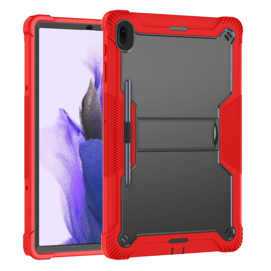 For Samsung Galaxy Tab S7 FE Silicone + PC Shockproof Protective Case with Holder(Red + Black) by buy2fix