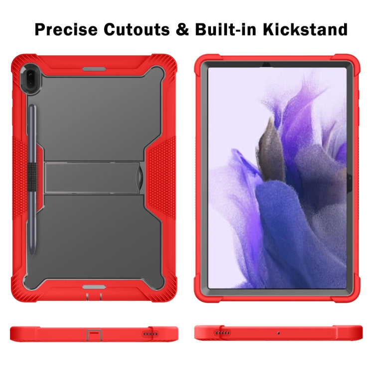 For Samsung Galaxy Tab S7 FE Silicone + PC Shockproof Protective Case with Holder(Red + Black) by buy2fix