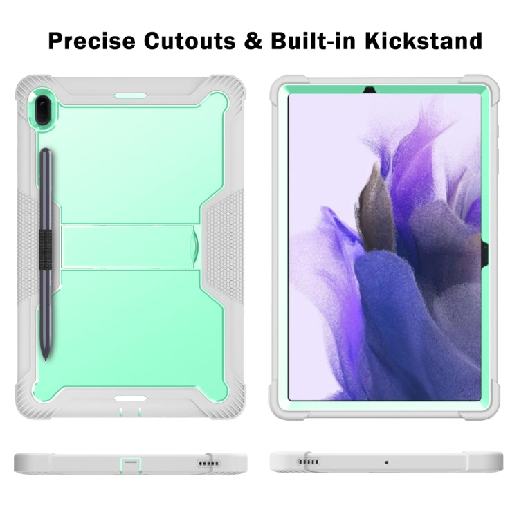 For Samsung Galaxy Tab S7 FE Silicone + PC Shockproof Protective Case with Holder(Gray + Green) by buy2fix