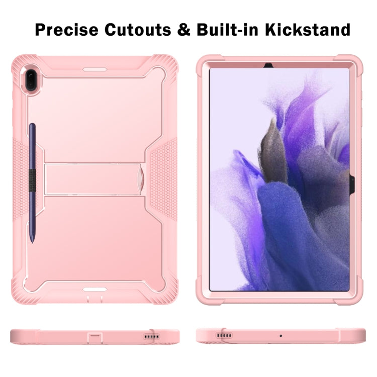 For Samsung Galaxy Tab S7 FE Silicone + PC Shockproof Protective Case with Holder(Rose Gold) by buy2fix