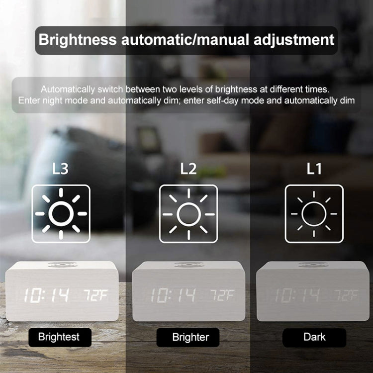 KD8801 5W Wooden Creative Wireless Charger LED Mirror Digital Display Sub-alarm Clock, Regular Style(White Wood White Characters) by buy2fix