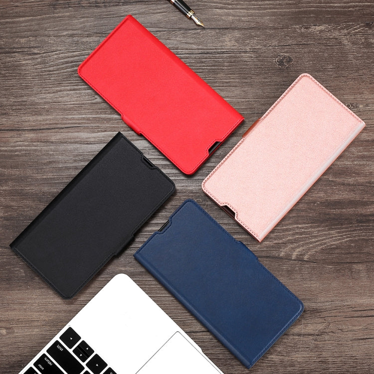 For iPhone SE 2022 / SE 2020 / 8 / 7 Ultra-thin Voltage Side Buckle PU + TPU Horizontal Flip Leather Case with Holder & Card Slot(Red) by buy2fix