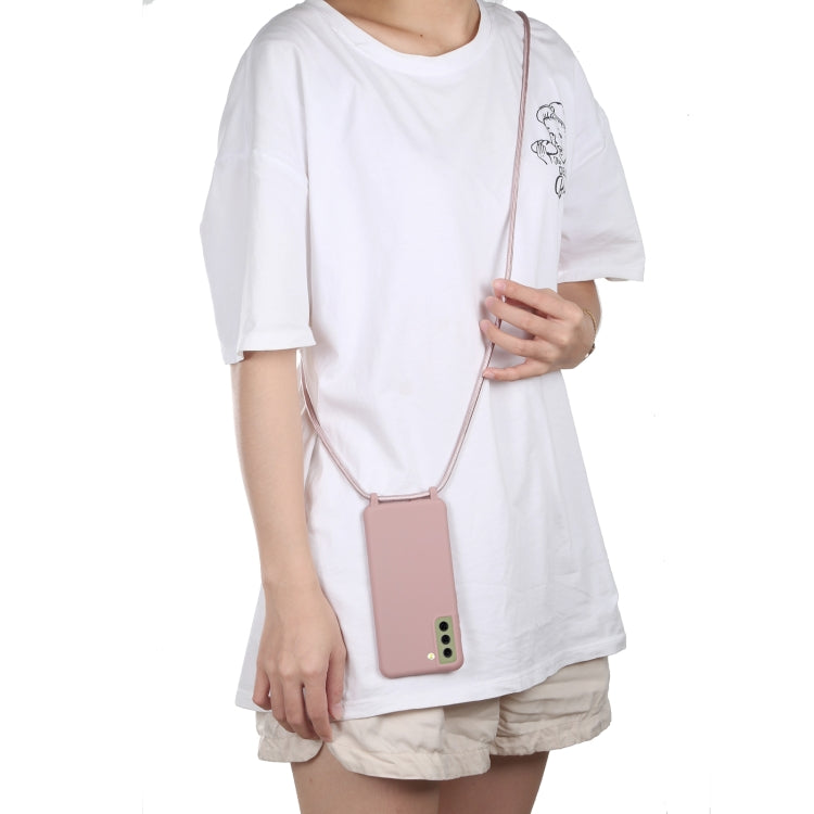 For Samsung Galaxy S21 FE Candy Colors TPU Protective Case with Lanyard(Rose Gold) by buy2fix