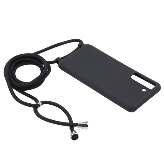 For Samsung Galaxy S21 FE Candy Colors TPU Protective Case with Lanyard(Black) by buy2fix