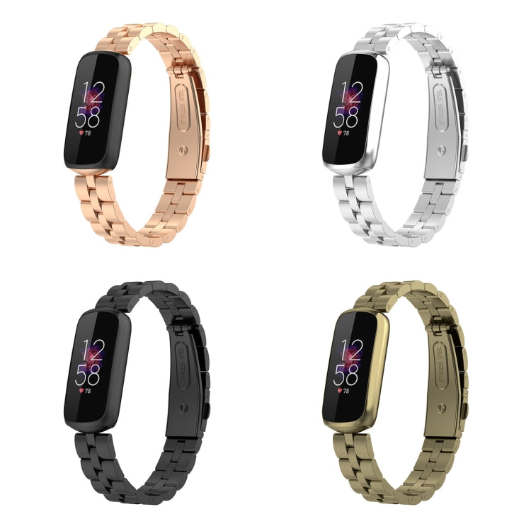 For Fitbit Luxe Special Edition Three-beads Stainless Steel Flat Buckle Watch Band(Rose Gold) by buy2fix