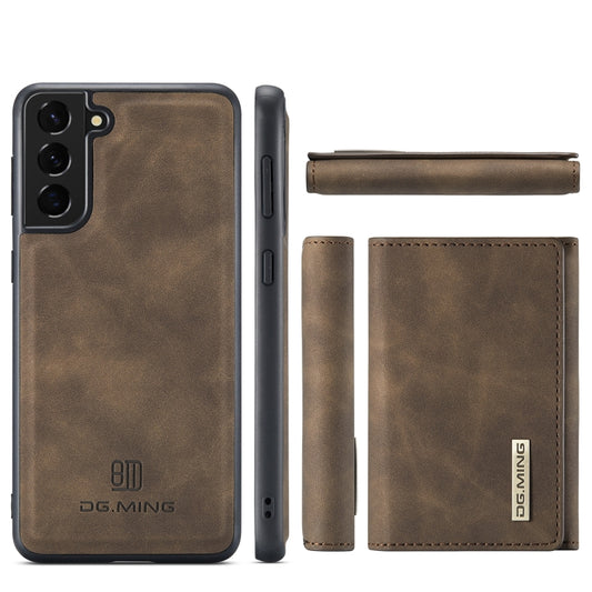 For Samsung Galaxy S21 DG.MING M1 Series 3-Fold Multi Card Wallet Back Cover Shockproof Case with Holder Function(Coffee) by DG.MING