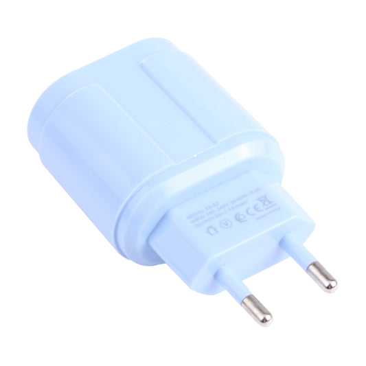 13-22 2.1A Dual USB Macarons Travel Charger, EU Plug(Blue) by buy2fix
