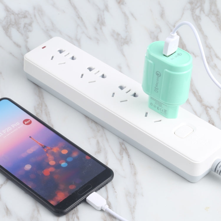 13-3 QC3.0 Single USB Interface Macarons Travel Charger, EU Plug(Blue) by buy2fix