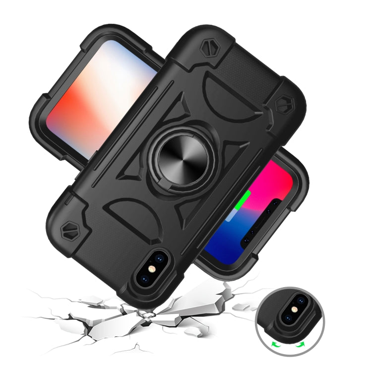 For iPhone X / XS Shockproof Silicone + PC Protective Case with Dual-Ring Holder(Black) by buy2fix
