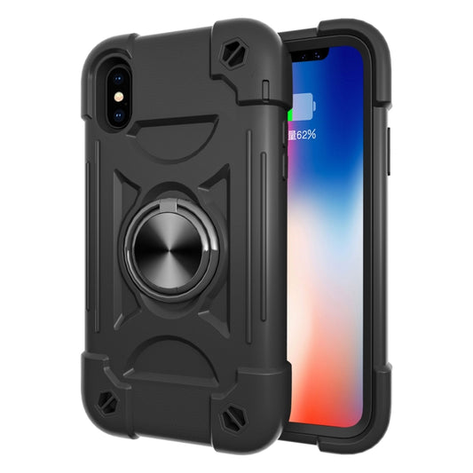 For iPhone XR Shockproof Silicone + PC Protective Case with Dual-Ring Holder(Black) by buy2fix