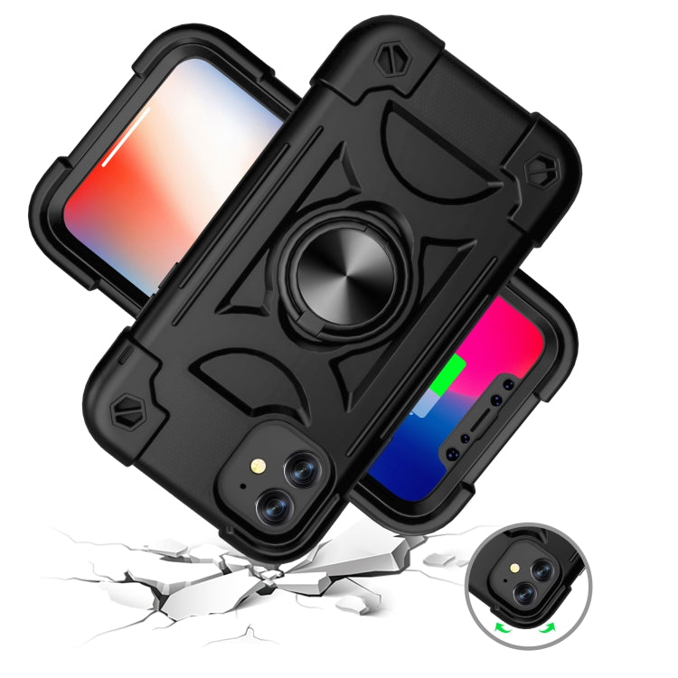 For iPhone 11 Shockproof Silicone + PC Protective Case with Dual-Ring Holder (Black) by buy2fix