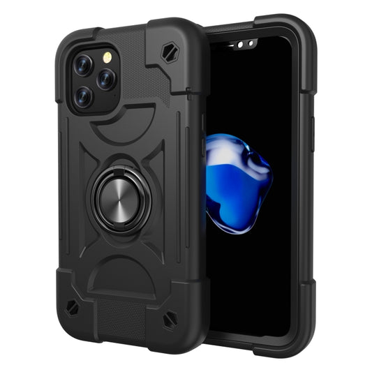 For iPhone 12 mini Shockproof Silicone + PC Protective Case with Dual-Ring Holder (Black) by buy2fix