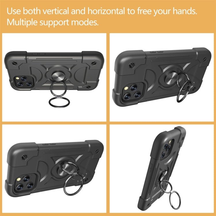 For iPhone 12 Pro Max Shockproof Silicone + PC Protective Case with Dual-Ring Holder(Black) by buy2fix