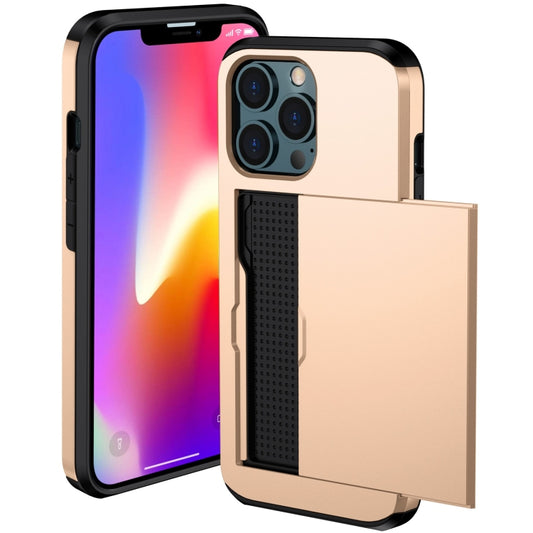 For iPhone 13 mini Shockproof Armor Protective Case with Slide Card Slot (Gold) by buy2fix