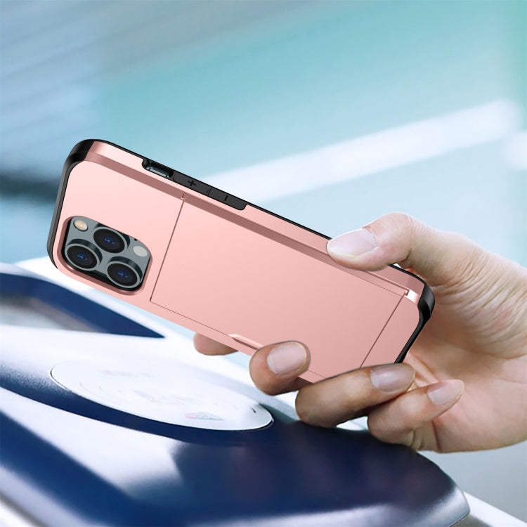 For iPhone 13 mini Shockproof Armor Protective Case with Slide Card Slot (Pink) by buy2fix