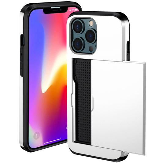 For iPhone 13 Pro Shockproof Armor Protective Case with Slide Card Slot (White) by buy2fix