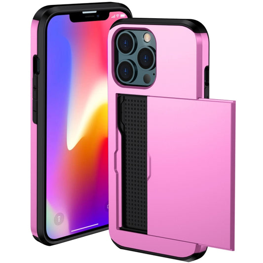 For iPhone 13 Pro Shockproof Armor Protective Case with Slide Card Slot (Pink) by buy2fix