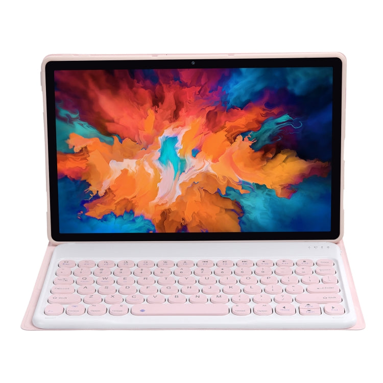 For Lenovo Pad Plus 11 inch TB-J607F / Tab P11 11 inch TB-J606F / Pad 11 inch YAM12 Lambskin Texture Detachable Round Keycap Bluetooth Keyboard Leather Tablet Case with Holder(Pink) by buy2fix