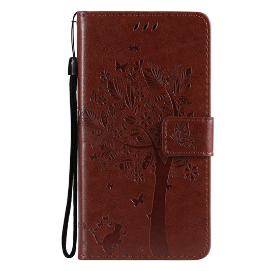 For Huawei P50 Pro Tree & Cat Pattern Pressed Printing Horizontal Flip PU Leather Case with Holder & Card Slots & Wallet & Lanyard(Coffee) by buy2fix