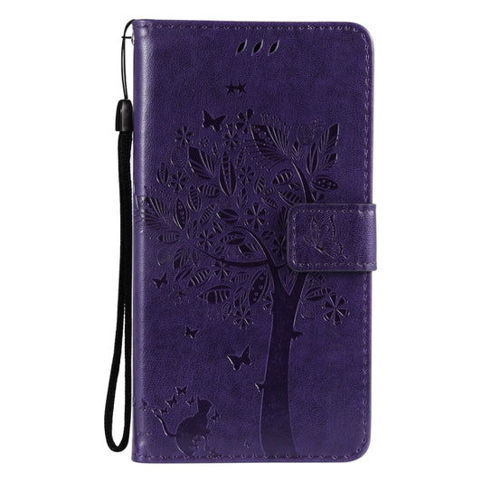 For Huawei P50 Pro Tree & Cat Pattern Pressed Printing Horizontal Flip PU Leather Case with Holder & Card Slots & Wallet & Lanyard(Purple) by buy2fix