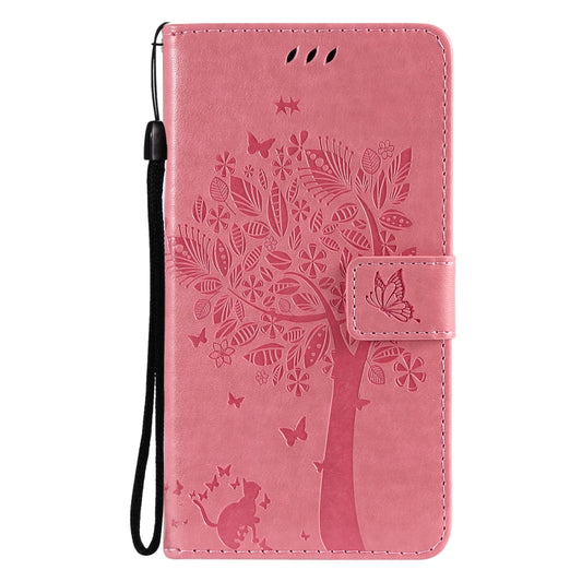 For Huawei P50 Pro Tree & Cat Pattern Pressed Printing Horizontal Flip PU Leather Case with Holder & Card Slots & Wallet & Lanyard(Pink) by buy2fix