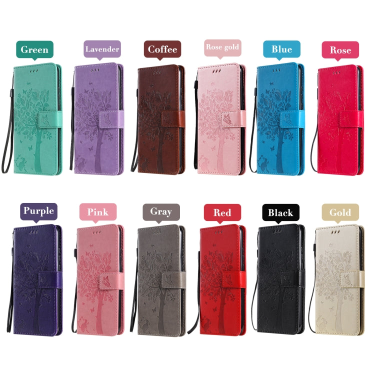 For Huawei P50 Pro Tree & Cat Pattern Pressed Printing Horizontal Flip PU Leather Case with Holder & Card Slots & Wallet & Lanyard(Purple) by buy2fix