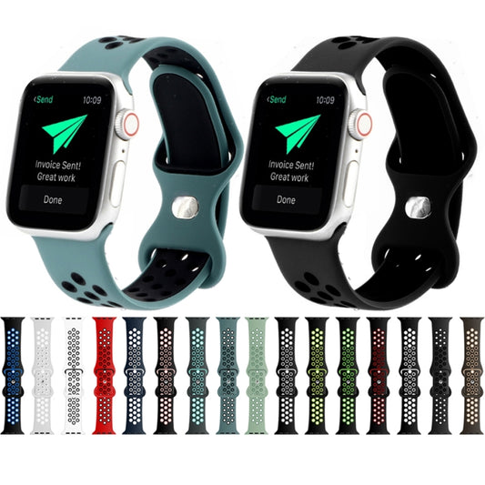 Butterfly Buckle Dual-tone Liquid Silicone Watch Band For Apple Watch Series 9&8&7 41mm / SE 3&SE 2&6&SE&5&4 40mm / 3&2&1 38mm(Light Blue Feather+Black) by buy2fix