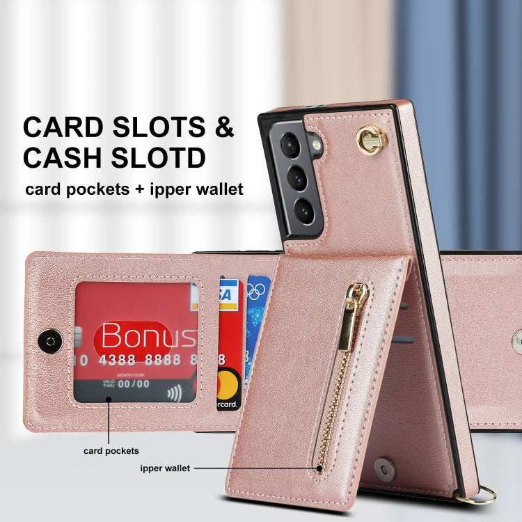 For Samsung Galaxy S21 5G Cross-body Zipper Square TPU+PU Back Cover Case with Holder & Card Slots & Wallet & Strap(Rose Gold) by buy2fix