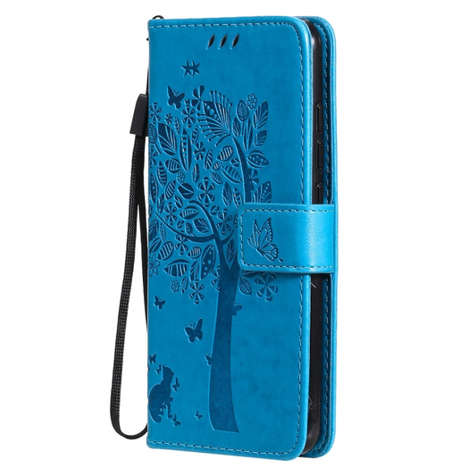 For vivo Y1s / Y90 / Y91C Tree & Cat Embossing Pattern Horizontal Flip PU Leather Case with Holder & Card Slots & Wallet & Lanyard(Blue) by buy2fix