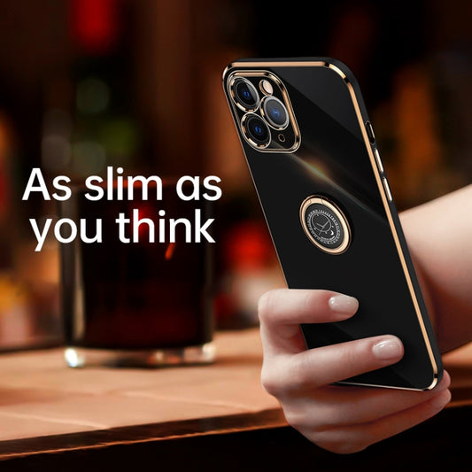 For iPhone 12 mini XINLI Straight Edge 6D Electroplate TPU Phone Case with Ring Holder (Black) by XINLI