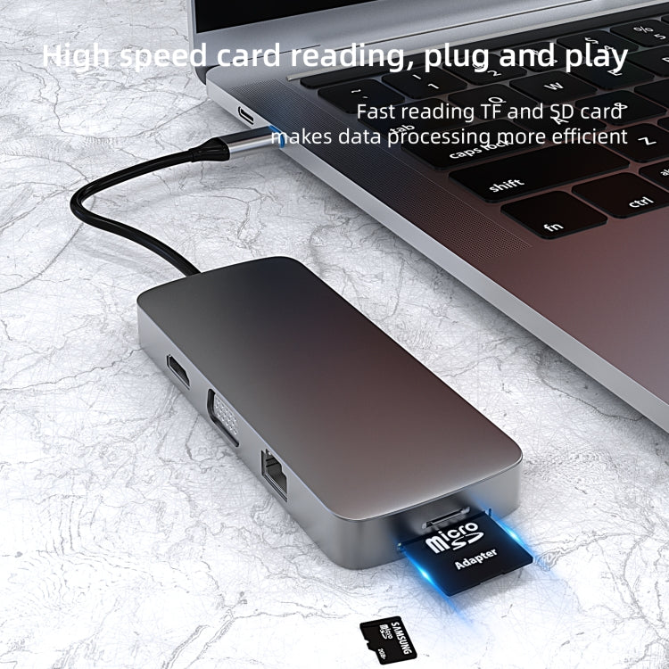 Basix BL10V 10 in 1 USB-C / Type-C to RJ45 + VGA + HDMI + 3.5mm AUX + SD / TF Card Slot + PD USB-C / Type-C + USB 3.0 + 2 USB 2.0 Ports Docking Station HUB by basix
