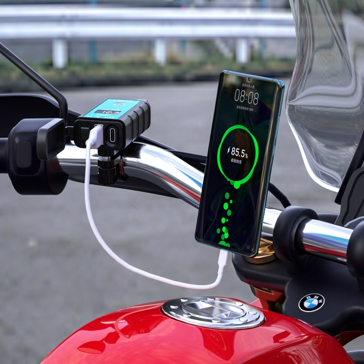 WUPP ZH-1422B2 DC12-24V Motorcycle Square Single USB + PD Fast Charging Charger with Switch + Voltmeter + Integrated SAE Socket + 1m SAE Socket Cable by WUPP