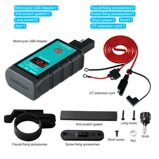 WUPP ZH-1422B3 DC12-24V Motorcycle Square Single USB + PD Fast Charging Charger with Switch + Voltmeter + Integrated SAE Socket + 1.4m OT Terminal Cable by WUPP