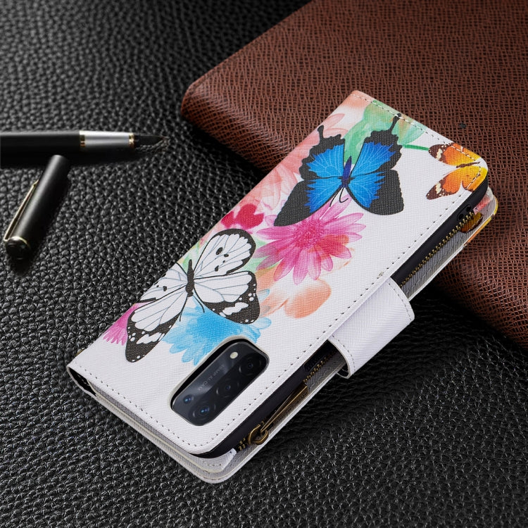 For OPPO A74 5G/A93 5G/A54 5G Colored Drawing Pattern Zipper Horizontal Flip Leather Case with Holder & Card Slots & Wallet(Two Butterflies) by buy2fix