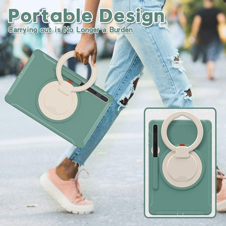 For Samsung Galaxy Tab S8+ / Tab S8 Plus / Tab S7 FE / Tab S7+/S7 FE 12.4 inch T970 Shockproof TPU + PC Protective Case with 360 Degree Rotation Foldable Handle Grip Holder & Pen Slot(Emmerald Green) by buy2fix