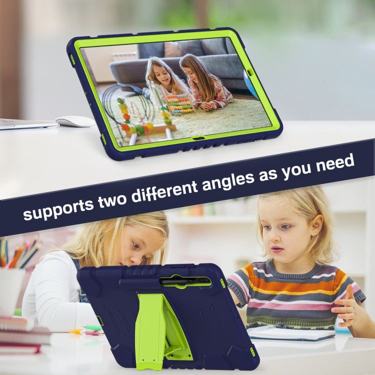 For Samsung Galaxy Tab S7+/ Tab S7 FE / Tab S8+ 3-Layer Protection Screen Frame + PC + Silicone Combination Case with Holder(NavyBlue+Lime) by buy2fix