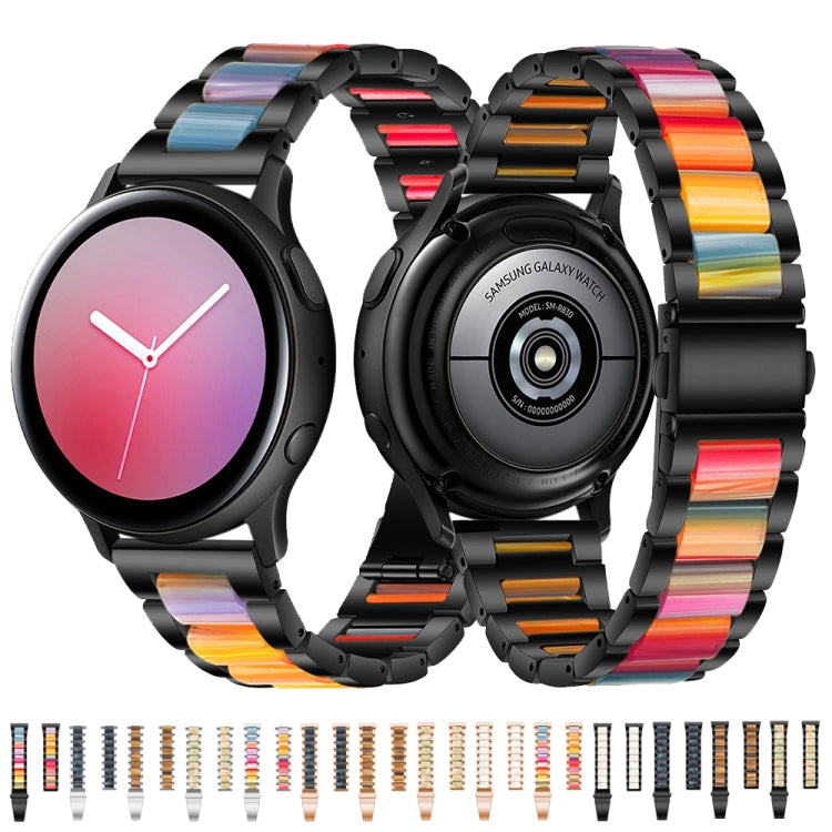 For Garmin Venu/Vivoactive 3 Music 20mm Universal Three-beads Stainless Steel + Resin Watch Band(Rose Gold+Pearl White) by buy2fix