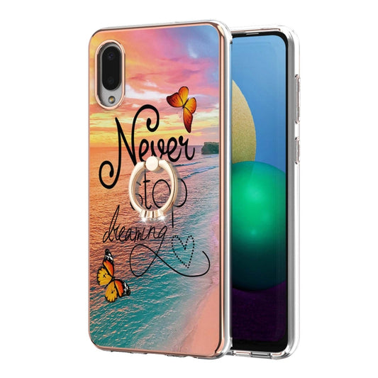 For Samsung Galaxy A02/M02 Electroplating Pattern IMD TPU Shockproof Case with Rhinestone Ring Holder(Dream Chasing Butterfly) by buy2fix