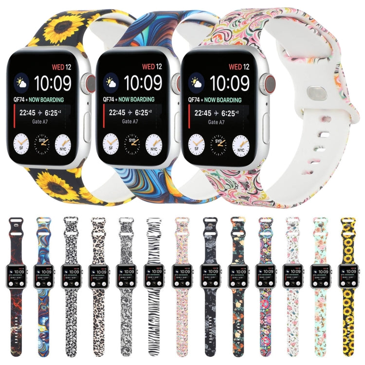 8-buckle Printed Strap Watch Band For Apple Watch Series 9&8&7 41mm / SE 3&SE 2&6&SE&5&4 40mm / 3&2&1 38mm(Black Background Rose) by buy2fix