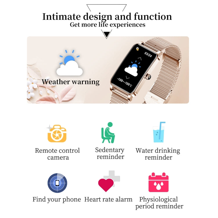 ZX19 1.45 inch HD Screen Bluetooth 5.0 IP68 Waterproof Women Smart Watch, Support Sleep Monitor / Menstrual Cycle Reminder / Heart Rate Monitor / Blood Oxygen Monitoring, Style: Milanese Strap(Gold) by buy2fix